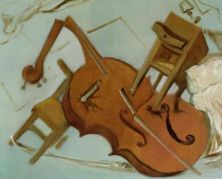 Haga click para ver la imagen ampliada bed chair and bedside table ferociously attacking a cello 1983.jpg